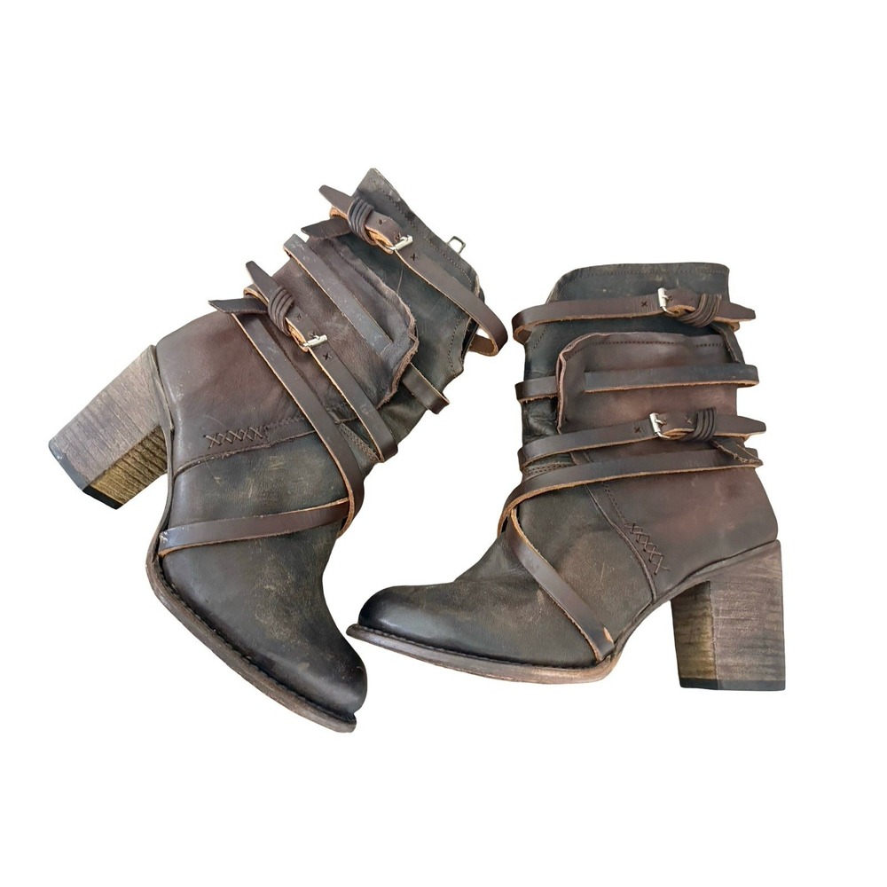 Freebird by Steven Baker Boots, Brown Rustic Strappy Western Boho‎ Women Size 10